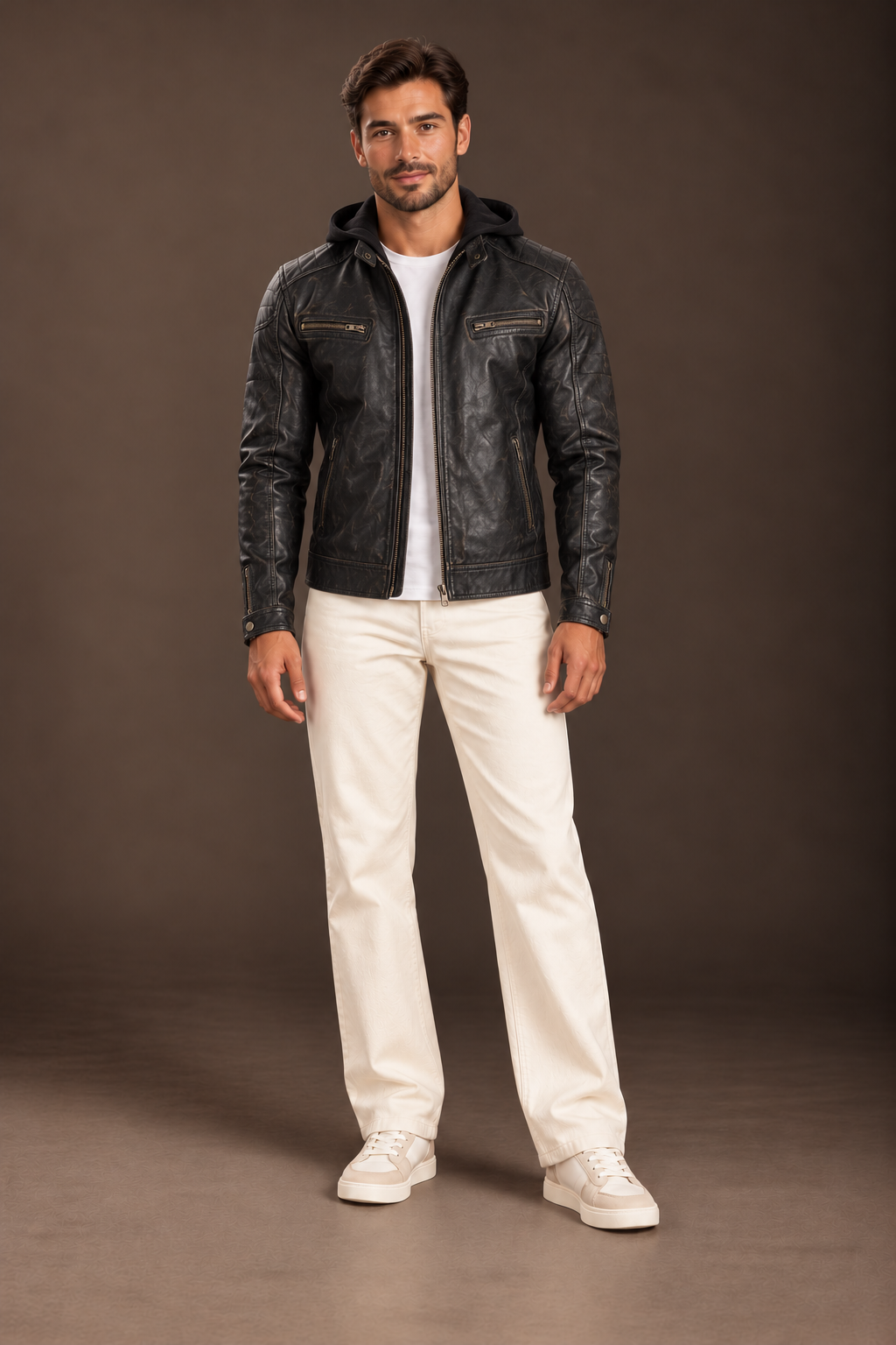 Hector Hooded Leather Biker Jacket