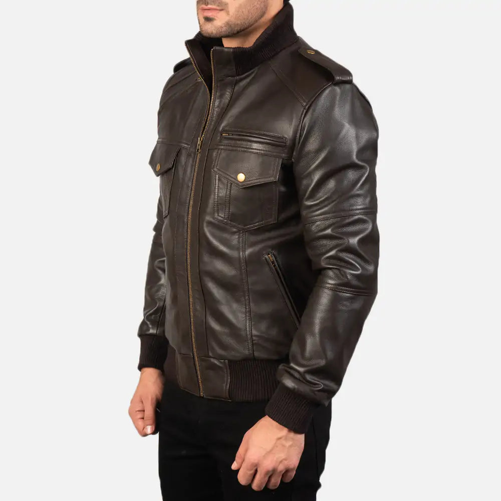 Agent Shadow Leather Bomber Jacket