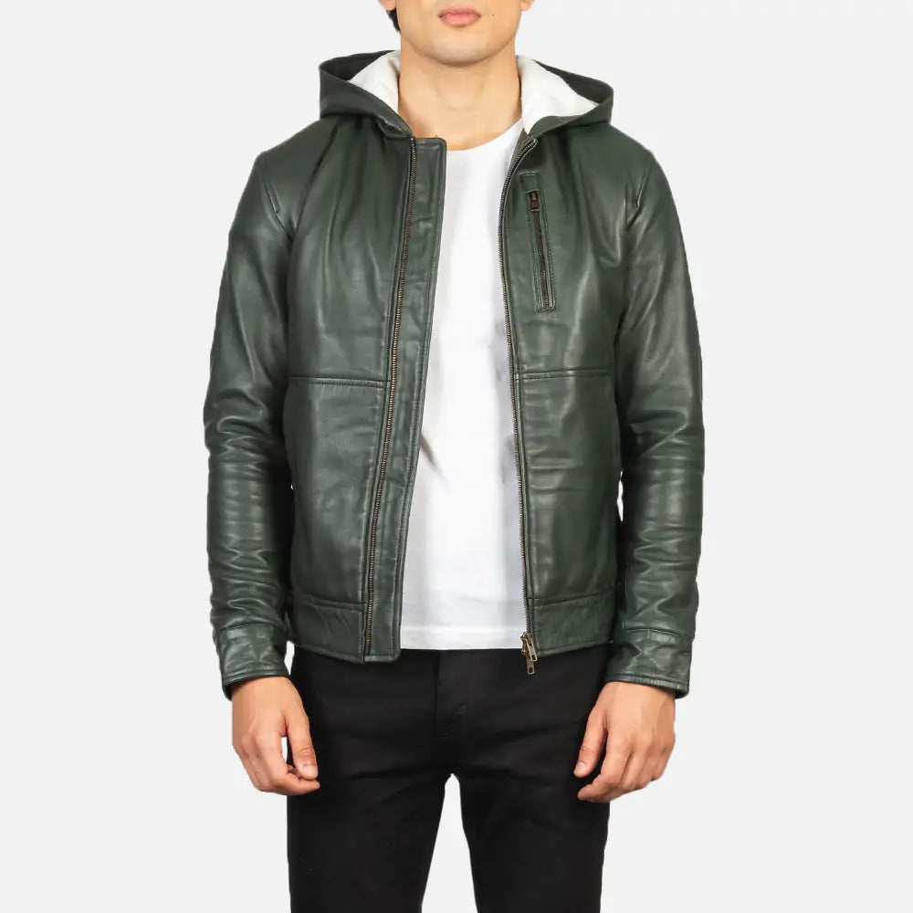 Baston Hooded Leather Bomber Jacket