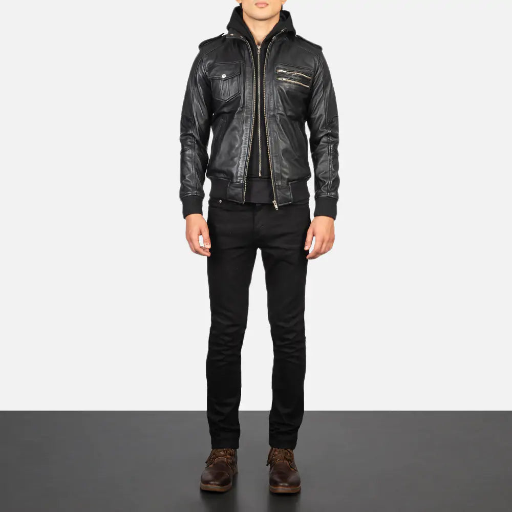 Bravado Hooded Leather Bomber Jacket