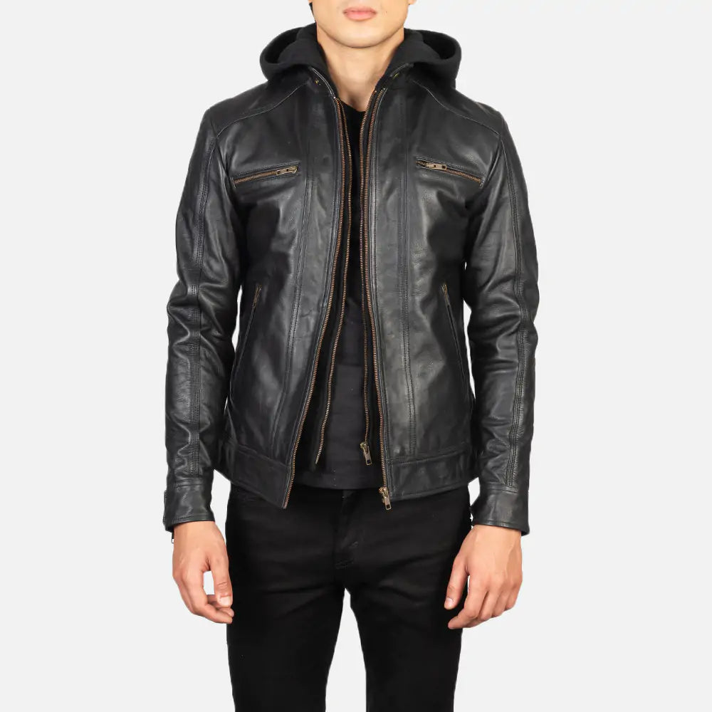 Hector Hooded Leather Biker Jacket