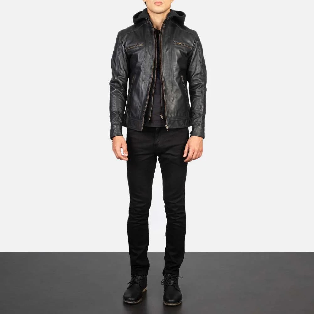 Hector Hooded Leather Biker Jacket