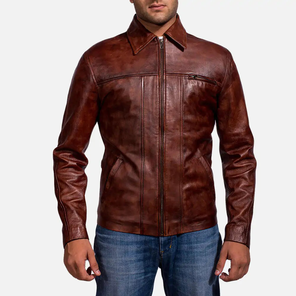 Abstract Maroon Leather Jackety
