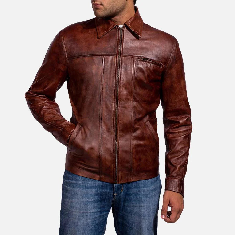 Abstract Maroon Leather Jackety